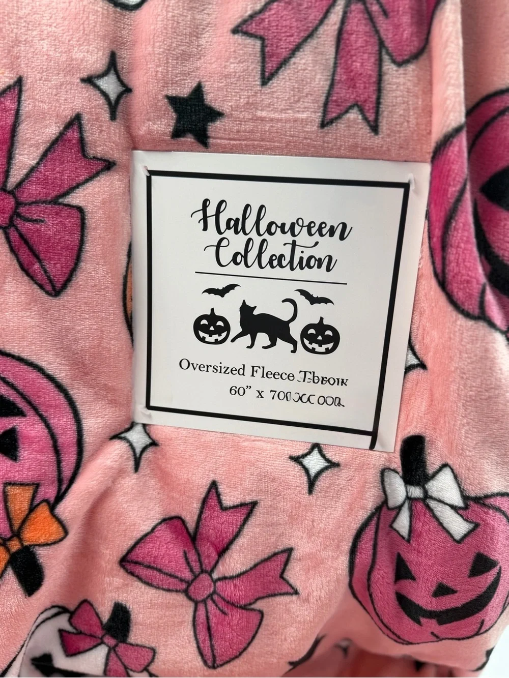 2026 pink halloween fleece throw blanket coquette pumpkins bows 60x70 new